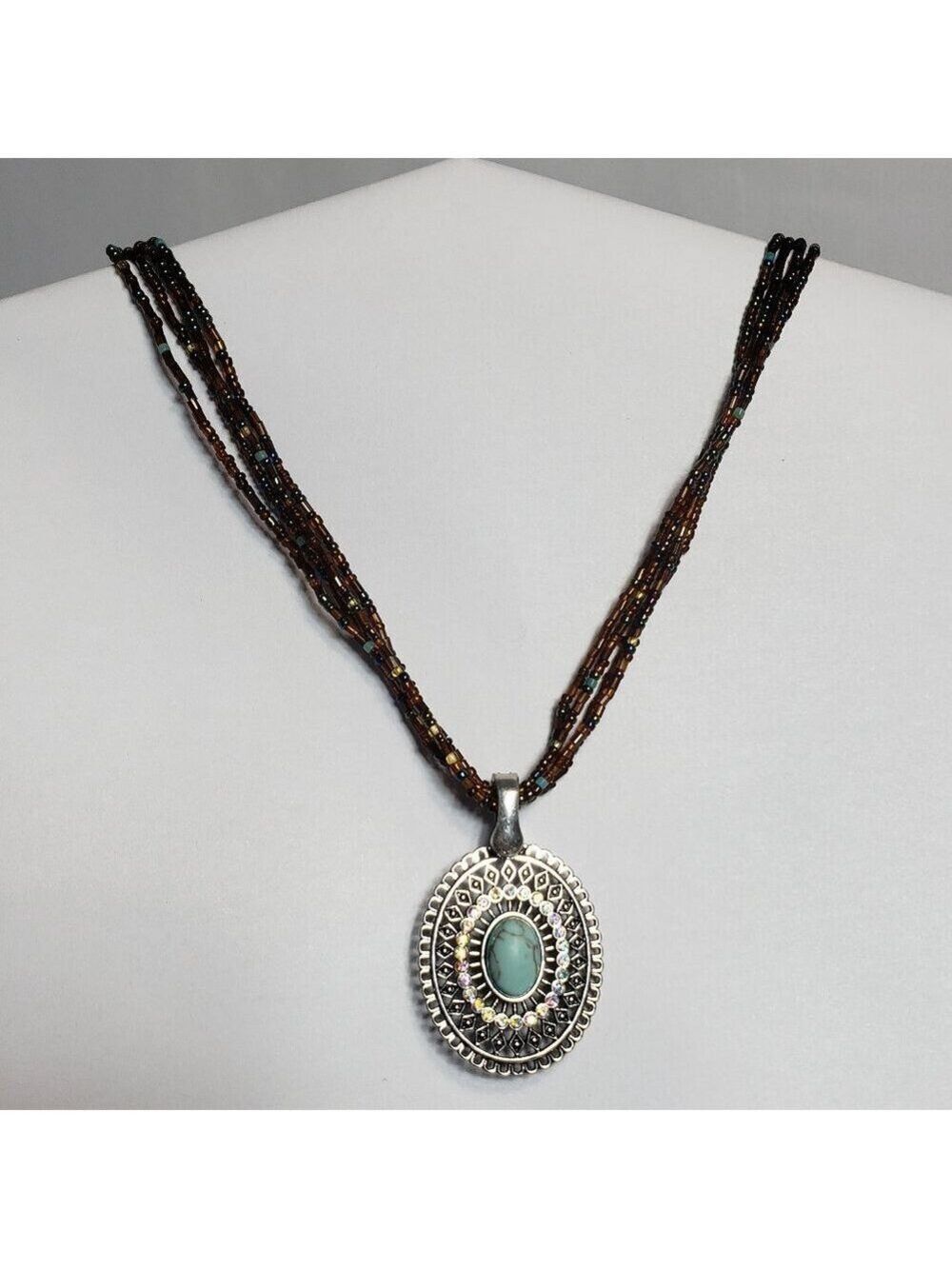 Beaded Necklace with Dyed Howlite & Tigers Eye Reversible Pendant